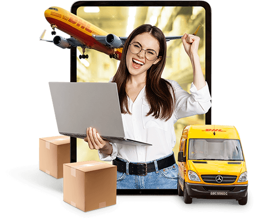 Ilustración de servicios de envío en México, destacando la logística con paquetes y diferentes modos de transporte.